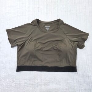 Nova Sport Womens Olive Green Logo Elastic Hem Athletic Crop Top Size 2X